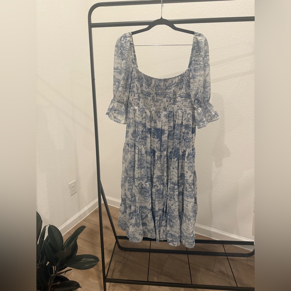 Express Blue and White Floral Midi Dress